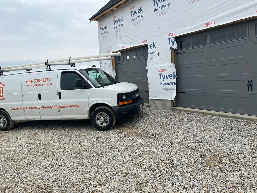 Charcoal doors on a home under construction
